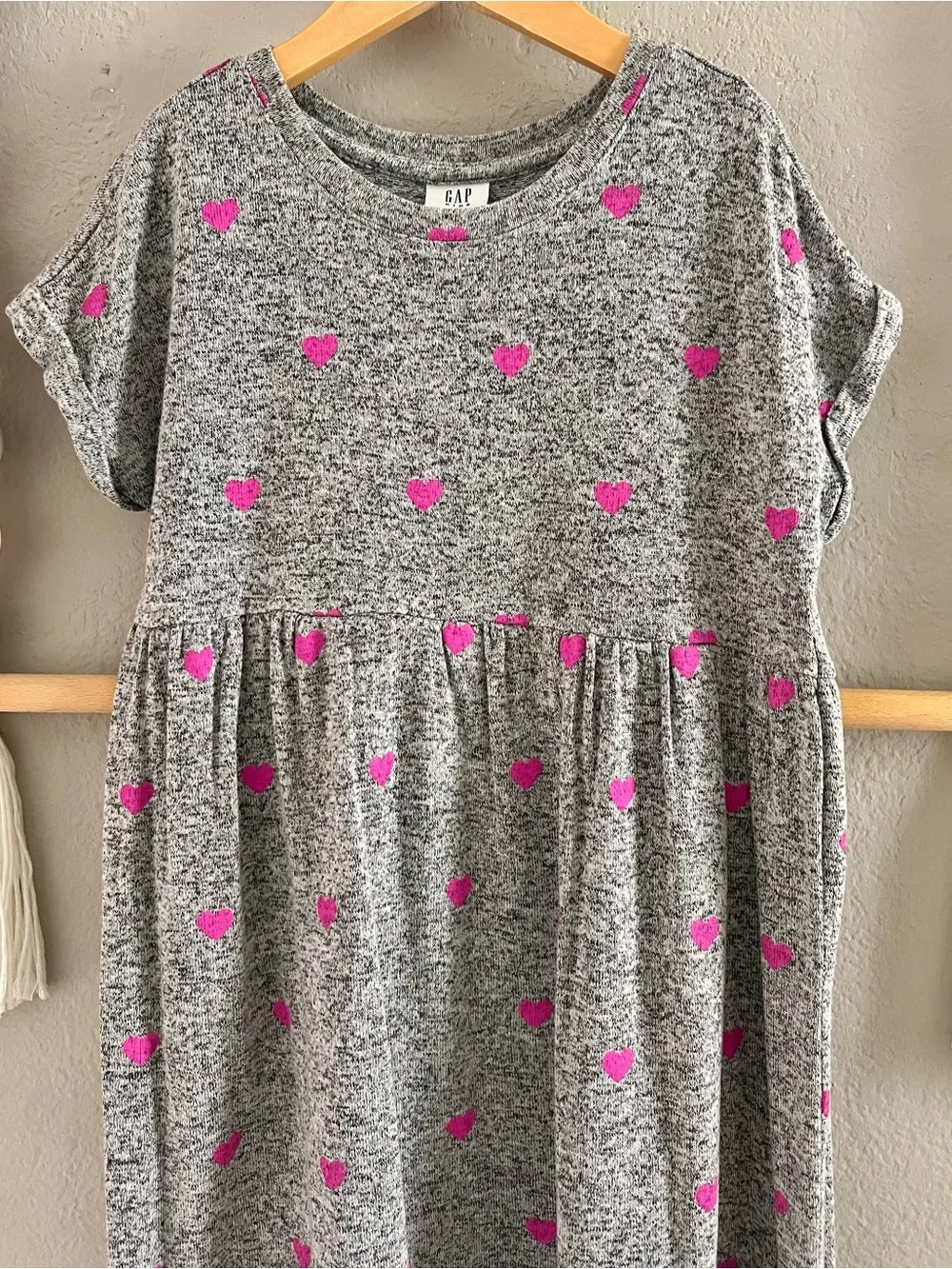 GAP Gray Knit Dress with Hot Pink Heart Print